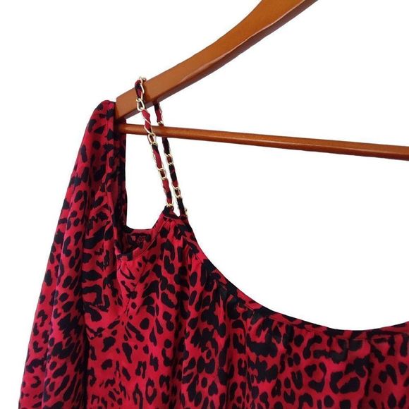 INC International Concepts Cold Shoulder Blouse Animal Print Top Red 3X - Picture 4 of 8